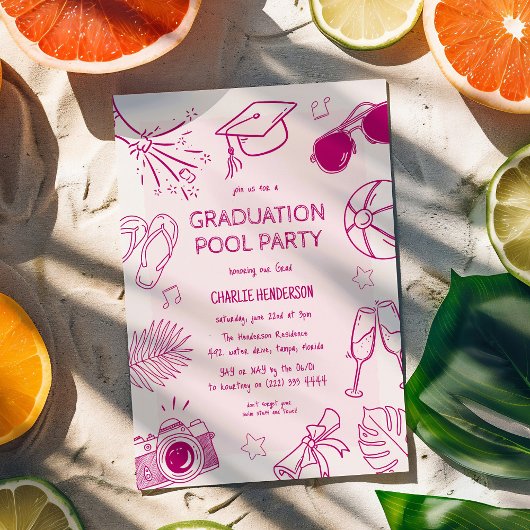Invitation Whimsical Doodle Graduation Pool Party