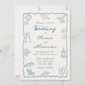 Invitation Whimsical Doodle Hand Drawn Coastal Beach Wedding (Devant)