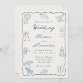 Invitation Whimsical Doodle Hand Drawn Coastal Beach Wedding (Devant / Derrière)