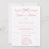 Invitation Whimsical Doodle Hand Drawn Pink Swans Wedding (Devant)