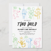 Invitation Whimsical Doodle Party Animaux 2e anniversaire (Devant)