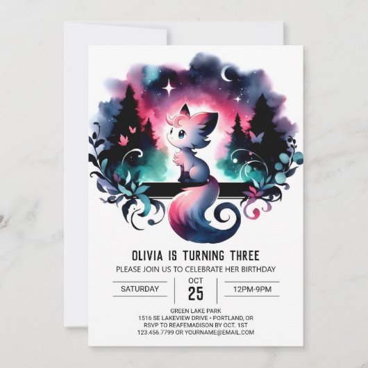 Invitation Whimsical Dreamy Chat Anniversaire (Devant)