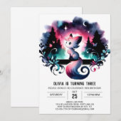 Invitation Whimsical Dreamy Chat Anniversaire (Devant / Derrière)
