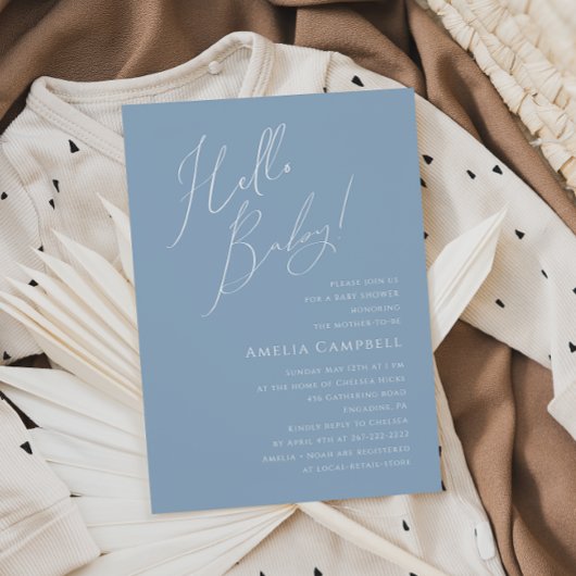Invitation Whimsical Dusty Bleu Bonjour bébé! Baby shower
