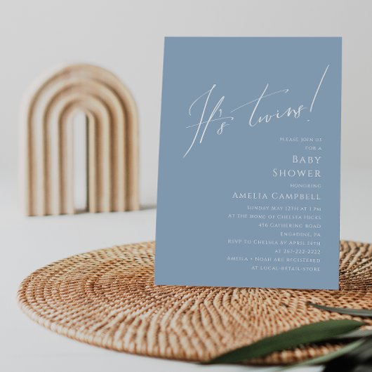 Invitation Whimsical Dusty Blue C'est le Baby shower Twins