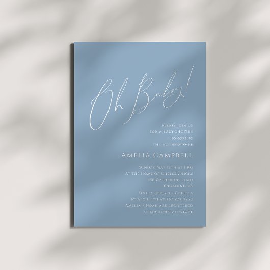 Invitation Whimsical Dusty Blue Oh Baby ! Baby shower