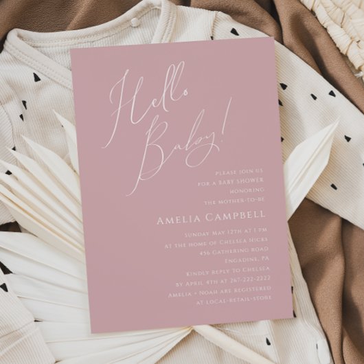 Invitation Whimsical Dusty Rose Bonjour bébé! Baby shower