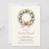 Invitation Whimsical Easter Egg Wreath Pink Bow Family Brunch (Devant)