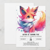 Invitation Whimsical Editable Fox Anniversaire (Devant / Derrière)