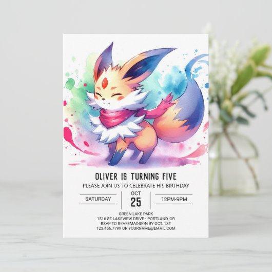 Invitation Whimsical Editable Fox Anniversaire (Debout devant)