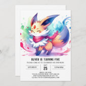 Invitation Whimsical Editable Fox Anniversaire (Devant / Derrière)