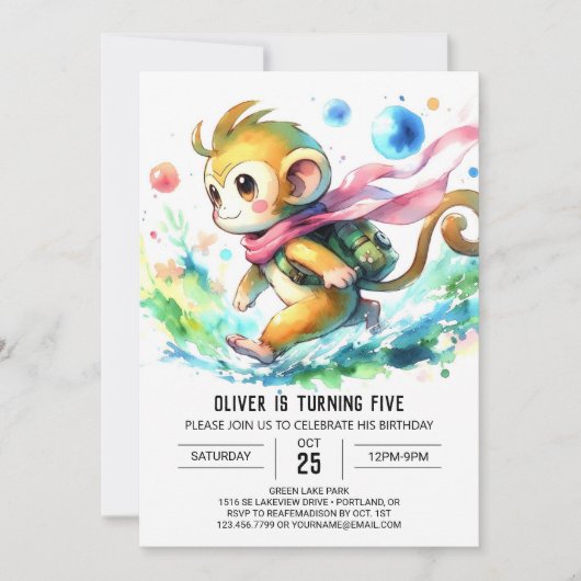 Invitation Whimsical Editable Singe Anniversaire (Devant)