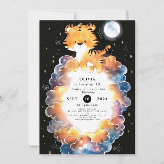 Invitation Whimsical Editable Tiger Anniversaire (Devant)