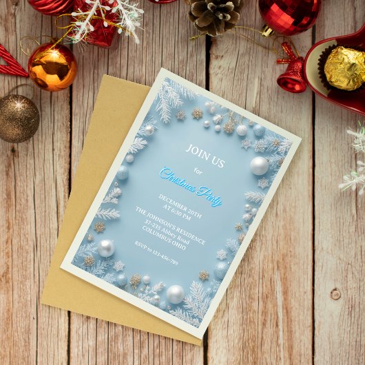 Invitation Whimsical Elegant Blanc & Bleu Noël