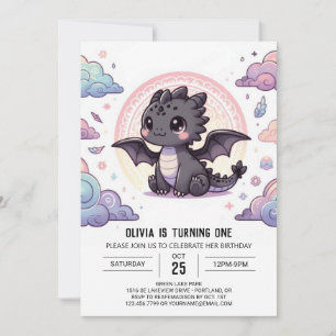 Invitation Whimsical Elegant Dragon 1er anniversaire