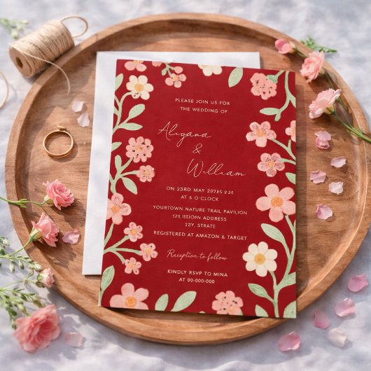 Invitation Whimsical Elegant Green Floral Border Wedding