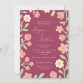 Invitation Whimsical Elegant Pink Floral Border Wedding (Devant)