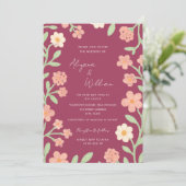 Invitation Whimsical Elegant Pink Floral Border Wedding (Debout devant)