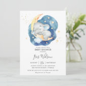 Invitation Whimsical Elephant Twinkle Star Baby shower garçon (Debout devant)