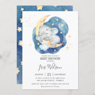 Invitation Whimsical Elephant Twinkle Star Baby shower garçon