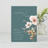 Invitation Whimsical Emerald Green Fleur sauvage Mariage (Debout devant)