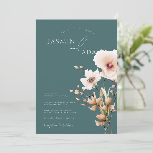 Invitation Whimsical Emerald Green Fleur sauvage Mariage (Debout devant)
