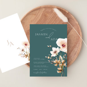 Invitation Whimsical Emerald Green Fleur sauvage Mariage