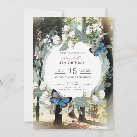 Invitation Whimsical Enchanted Forest Bleu papillon Anniversa (Devant)