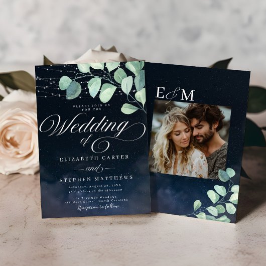 Invitation Whimsical Eucalyptus Under the Stars Photo Mariage