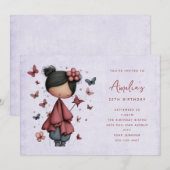 Invitation Whimsical Fairy Doll Retro Cute Birthday (Devant / Derrière)