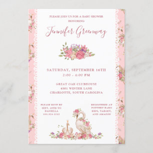 Invitation Whimsical Fairy Tale Swan Baby Girl Douche
