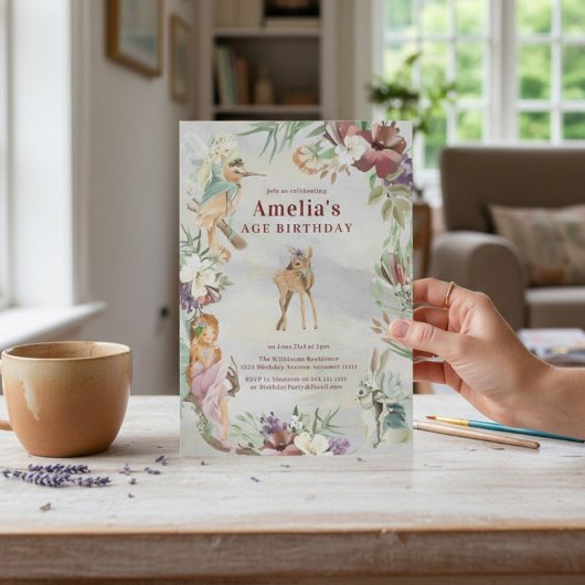 Invitation Whimsical Fairy Woodland Floral Birthday
