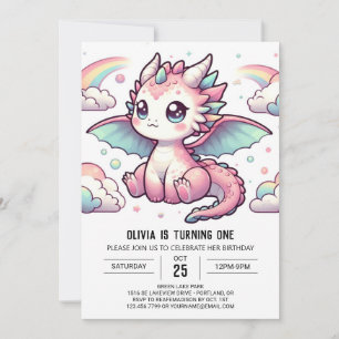 Invitation Whimsical Fairytale Dragon 1er anniversaire