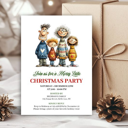 Invitation Whimsical Family Cartoon Modern Christmas Card