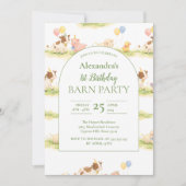Invitation Whimsical Farm Animals Pastel 1st Birthday (Devant)