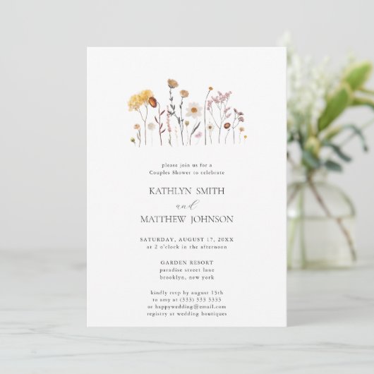 Invitation Whimsical Fleur sauvage Boho Mariage Couples Douch (Debout devant)