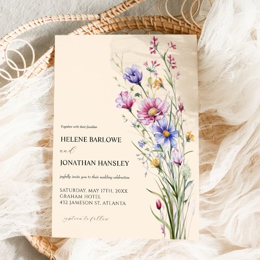 Invitation Whimsical Fleur sauvage Rustic Boho Elegant Mariag