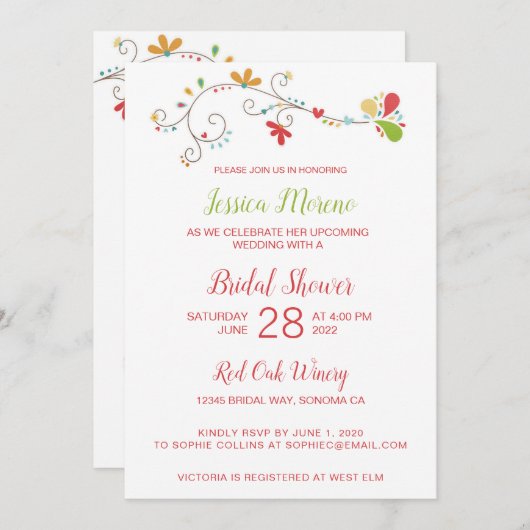 Invitation Whimsical Floral (Devant / Derrière)