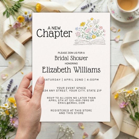 Invitation Whimsical Floral A New Chapter Bridal Shower 