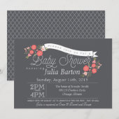 Invitation Whimsical Floral Baby shower, Rosey (Devant / Derrière)