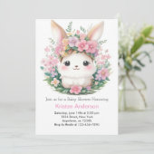 Invitation Whimsical Floral Bunny Girl Baby shower (Debout devant)