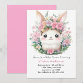 Invitation Whimsical Floral Bunny Girl Baby shower (Devant / Derrière)
