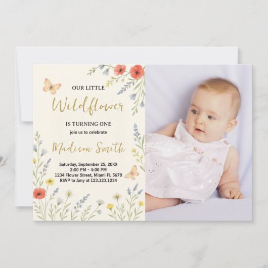 Invitation Whimsical Floral First Birthday (Devant)