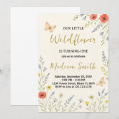Invitation Whimsical Floral First Birthday (Devant / Derrière)