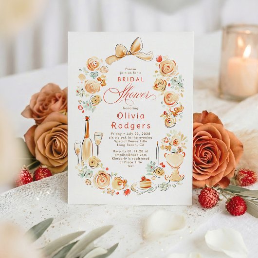 Invitation Whimsical Floral Hand Drawn Bow Fall Bridal Shower