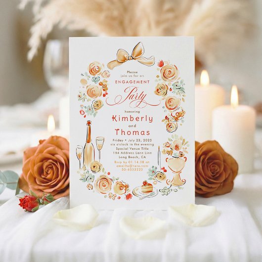 Invitation Whimsical Floral Hand Drawn Fall Engagement Party