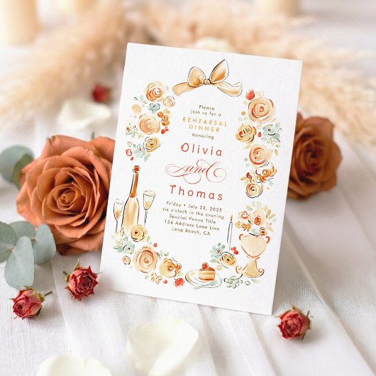 Invitation Whimsical Floral Hand Drawn Fall Rehearsal Dinner