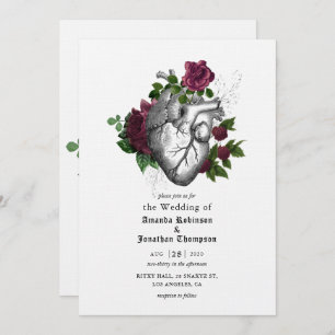 Invitation Whimsical Floral Heart Halloween Mariage gothique
