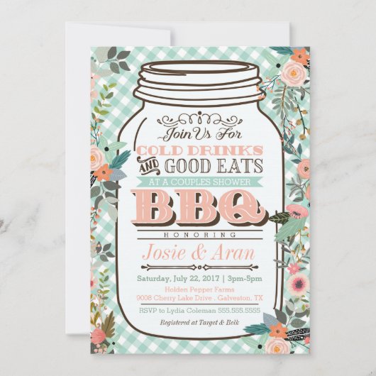 Invitation Whimsical Floral Mason Jar BBQ (Devant)