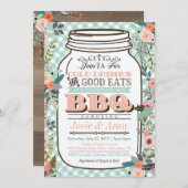 Invitation Whimsical Floral Mason Jar BBQ (Devant / Derrière)